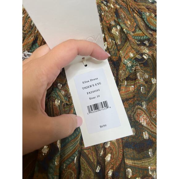 NWT Ulla Johnson Elisa Elastic Cuff Chiffon Pull-On Mini Dress Tiger's Eye - Picture 5 of 8